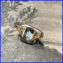 Antique 9ct gold paste aquamarine ring 9k emerald cut stone art deco size UK N