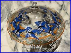 Antique A. Mazoyer Pocket Cup Enamelled Glass Decor Butterflies Sign Art Deco