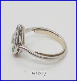 Antique Art Deco 1 Carat Diamond & Emerald Ring Platinum Size 4