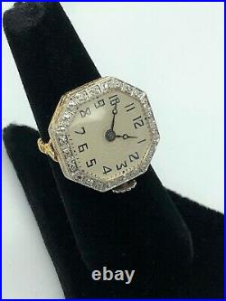 Antique Art Deco 14k Diamond Watch Ring