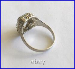 Antique Art Deco 14k White Gold Filigree Aquamarine Ring