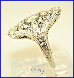 Antique Art Deco 18k White Gold Filigree Diamond Ring. 15 Ct + 8 Accents Size 5