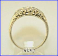 Antique Art Deco 18k White Gold Filigree Diamond Ring. 15 Ct + 8 Accents Size 5