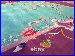 Antique Art Deco 1930s Art Nouveau Rug Chinese Oriental Carpet 9.11 x 11.7