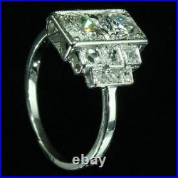 Antique Art Deco 2Ct Round White Diamond Vintage Engagement Ring 14K White Gold