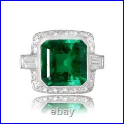 Antique Art Deco 5.10 ct Emerald & Diamond Vintage 925 Sterling Silver Ring ty2o