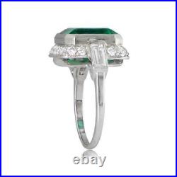 Antique Art Deco 5.10 ct Emerald & Diamond Vintage 925 Sterling Silver Ring ty2o