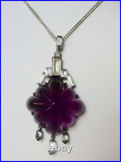 Antique Art-Deco Amethyst Paste & Sterling Silver Necklace