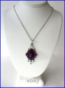 Antique Art-Deco Amethyst Paste & Sterling Silver Necklace