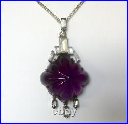 Antique Art-Deco Amethyst Paste & Sterling Silver Necklace