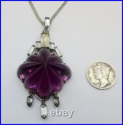 Antique Art-Deco Amethyst Paste & Sterling Silver Necklace