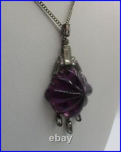 Antique Art-Deco Amethyst Paste & Sterling Silver Necklace