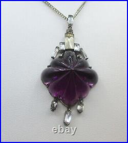 Antique Art-Deco Amethyst Paste & Sterling Silver Necklace