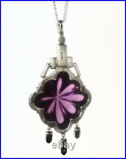 Antique Art-Deco Amethyst Paste & Sterling Silver Necklace