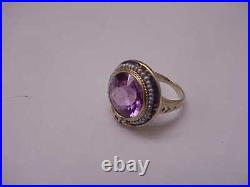 Antique Art Deco Amethyst Seed Pearl Enamel 14k Yellow Gold Ring, 1920s