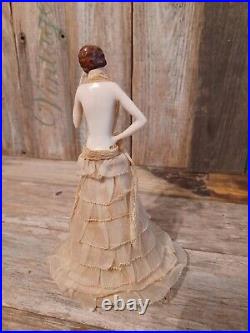 Antique Art Deco Flapper Half Doll Boudoir Porcelain Long Layered Dress 7.5