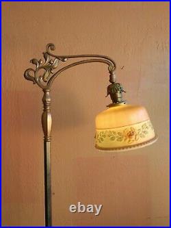 Antique Art Deco Floor Lamp, Antique painted shade