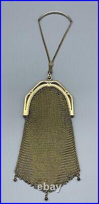 Antique Art Deco Mesh Metal Purse Bag Wristlet Gilt Silver Vermeil Gold Flapper