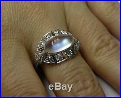 Antique Art Deco Platinum Blue Hue Moonstone Diamond Engagement Ring