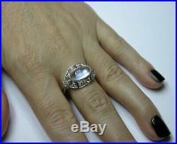 Antique Art Deco Platinum Blue Hue Moonstone Diamond Engagement Ring