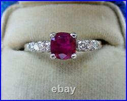 Antique Art Deco Platinum Ruby Diamond Engagement Ring 1950's