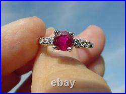 Antique Art Deco Platinum Ruby Diamond Engagement Ring 1950's