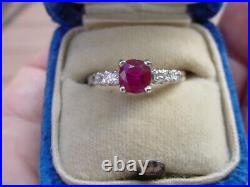 Antique Art Deco Platinum Ruby Diamond Engagement Ring 1950's