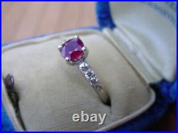 Antique Art Deco Platinum Ruby Diamond Engagement Ring 1950's
