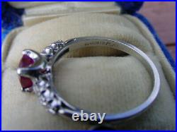 Antique Art Deco Platinum Ruby Diamond Engagement Ring 1950's