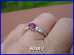 Antique Art Deco Platinum Ruby Diamond Engagement Ring 1950's