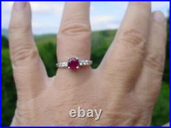 Antique Art Deco Platinum Ruby Diamond Engagement Ring 1950's