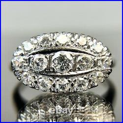 Antique Art Deco Platnium Cluster Diamond Ring Band, Size-6, TCW-0.74