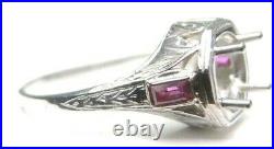 Antique Art Deco Vintage Setting Mounting Belais 18K Platinum Hold 6.5-7MM Rg Sz