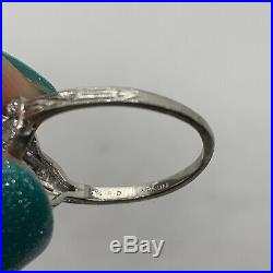 Antique Art Deco platinum diamond ring old European cut geometric square classic
