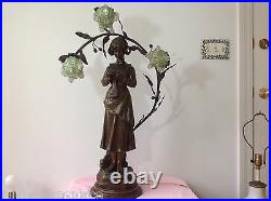 Antique Art Nouveau Deco Bronze Spelter French Figural Newel Post Lamp RANIERI