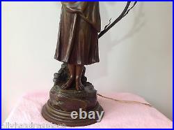 Antique Art Nouveau Deco Bronze Spelter French Figural Newel Post Lamp RANIERI