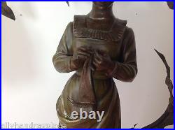 Antique Art Nouveau Deco Bronze Spelter French Figural Newel Post Lamp RANIERI