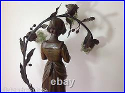 Antique Art Nouveau Deco Bronze Spelter French Figural Newel Post Lamp RANIERI