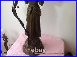 Antique Art Nouveau Deco Bronze Spelter French Figural Newel Post Lamp RANIERI