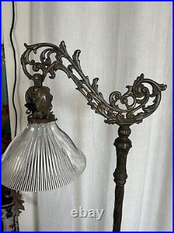 Antique Cast Iron Art Deco Bridge Arm Floor Lamp