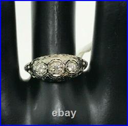 Antique Filigree Art Deco 18KW Gold Diamond Engagement Ring Sz 8.25-8.5, SIZABLE