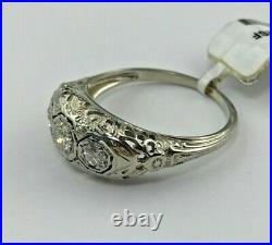 Antique Filigree Art Deco 18KW Gold Diamond Engagement Ring Sz 8.25-8.5, SIZABLE