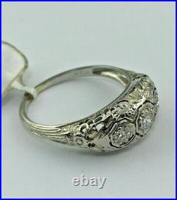 Antique Filigree Art Deco 18KW Gold Diamond Engagement Ring Sz 8.25-8.5, SIZABLE