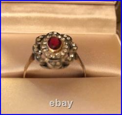 Antique French Art Deco 18k Gold, Diamond, & Ruby Ring, Size 8