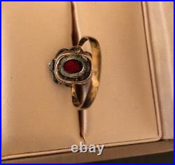 Antique French Art Deco 18k Gold, Diamond, & Ruby Ring, Size 8