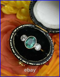 Antique Perfect Vintage Art Deco Wedding Ring 14K White Gold Over 1.9 Ct Emerald
