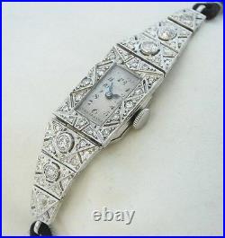 Antique Platinum Diamond Wristwatch Vintage Art Deco Filigree Reduced