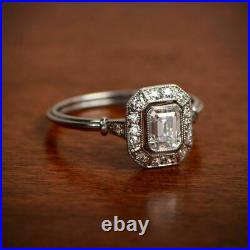 Antique Vintage Art Deco 1.50 Ct Emerald Cut Diamond Engagement Ring 925 Silver