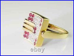 Antique Vintage Art Deco Buckle Ring 14K Yellow Gold Plated 1.62 Ct Round Ruby