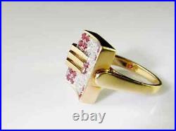 Antique Vintage Art Deco Buckle Ring 14K Yellow Gold Plated 1.62 Ct Round Ruby